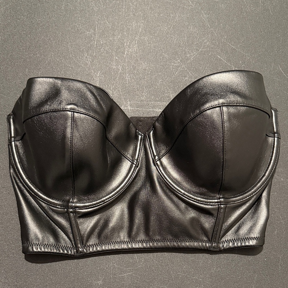 Black Faux Leather Bustier Top